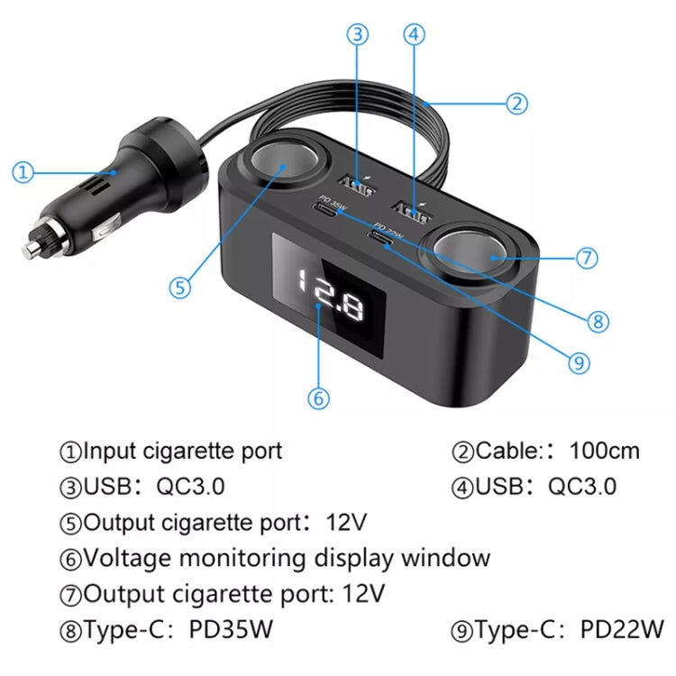One To Four PD+QC Car Cigarette Lighter Multi-Port Mobile Phone Charger, Q5
