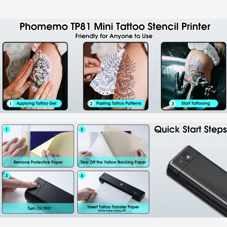 Phomemo TP81 A4 Wireless Thermal Printer Tattoo Template Printer, TP81 Tattoo Printer