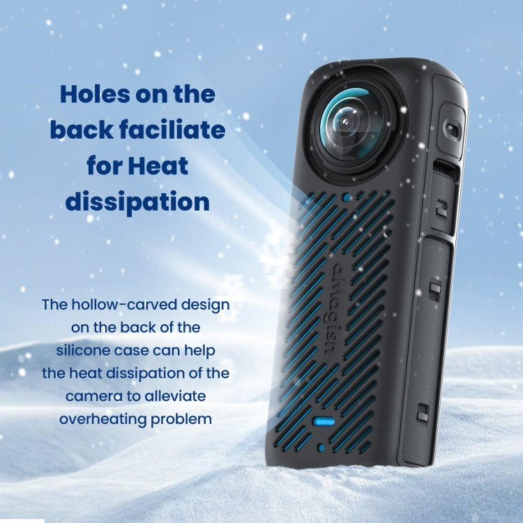 For Insta360 X4 AMagisn Silicone Protective Cover, Body Case + Lens Cover Black, Body Case + Lens Cover Gray, Body Case Black, Body Case Gray, Lens Cover Black, Lens Cover Gray