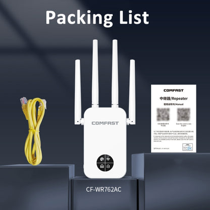 COMFAST 762AC 1200Mbps WiFi Signal Booster Dual Band WiFi Repeater with OLED Display Screen, CF-WR762AC