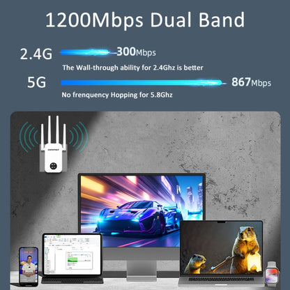COMFAST 762AC 1200Mbps WiFi Signal Booster Dual Band WiFi Repeater with OLED Display Screen, CF-WR762AC