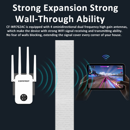 COMFAST 762AC 1200Mbps WiFi Signal Booster Dual Band WiFi Repeater with OLED Display Screen, CF-WR762AC