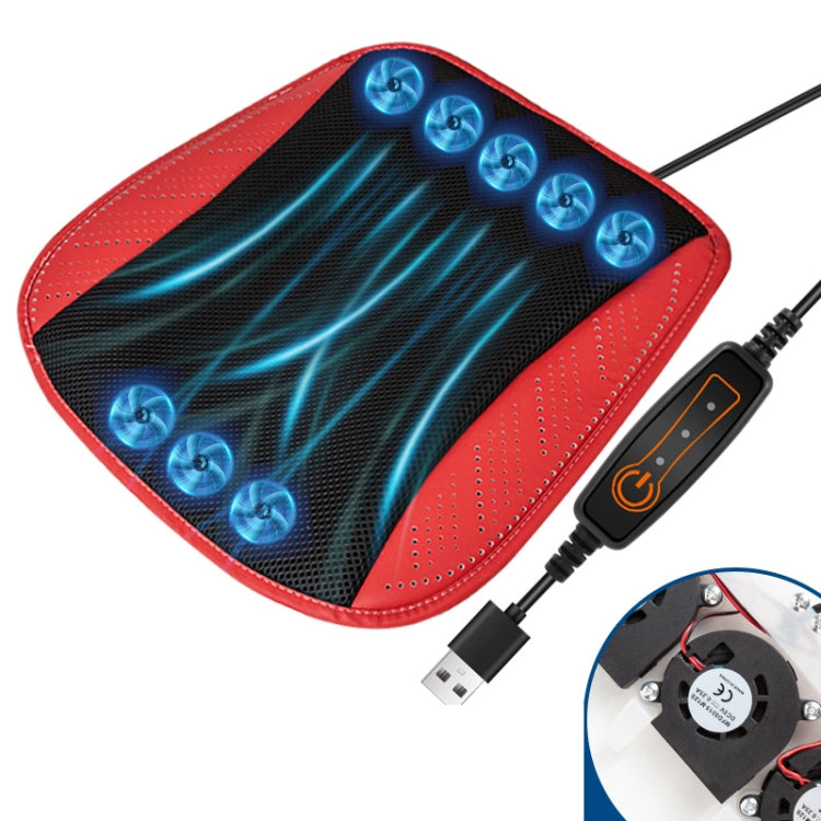 Car USB Summer Cool Ventilated Breathable Seat Cushion, Black 8 Sets Fan, Red 8 Sets Fan, Blue 8 Sets Fan