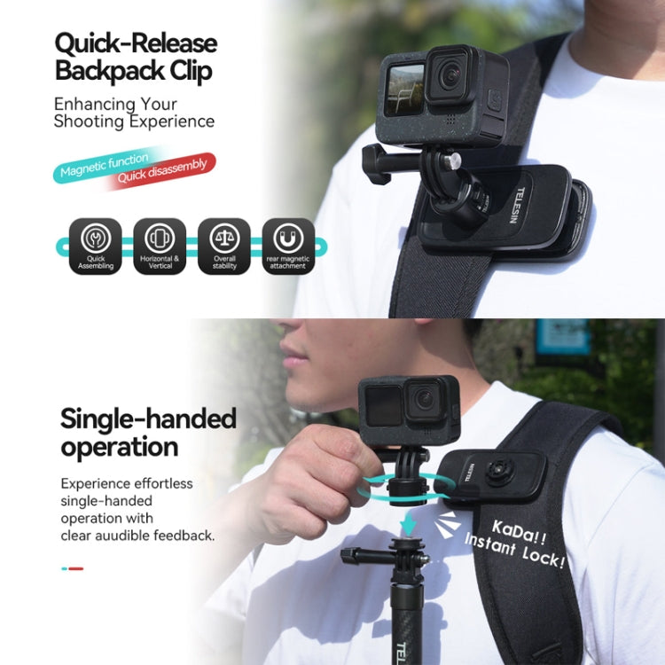 TELESIN Quick Release Universal Backpack Clip Magnetic Backpack Mounting Bracket