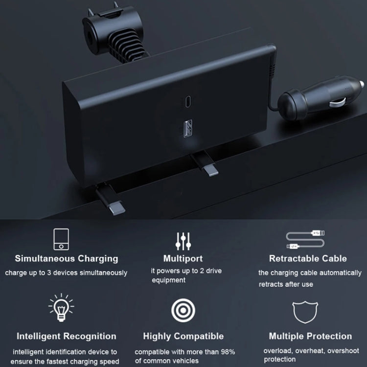 Car Cigarette Lighter Rear Seat Retractable Dual-Wire Charger, Car Charger