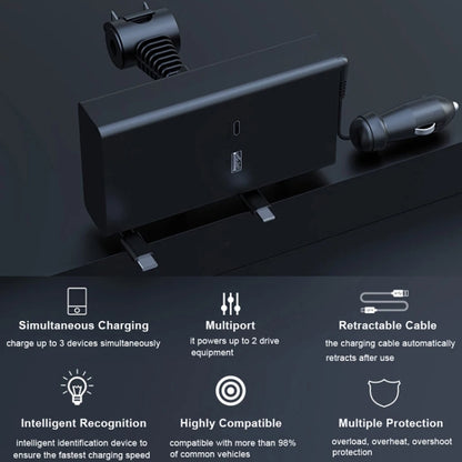 Car Cigarette Lighter Rear Seat Retractable Dual-Wire Charger, Car Charger