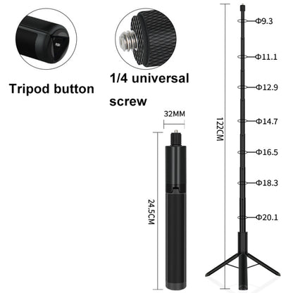 1.22m For Insta360 One X Retractable Integrated Camera Panoramic Invisible Selfie Stick Tripod, 1.22m For Insta360 One X