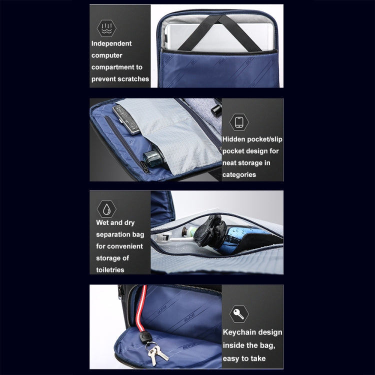 Bopai 61-91911 Large Capacity Business Waterproof Laptop Backpack With USB+Type-C Port, 61-91911