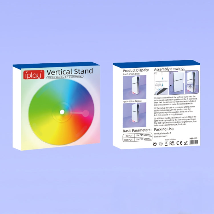 For PS5 Slim iplay HBP-575 Simple Storage Base Light Version RGB Colorful Vertical Storage Bracket, HBP-575