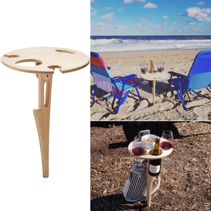 Wooden Lawn Folding Wine Table Outdoor Picnic Inserted Wine Rack Diameter 24cm, 24cm