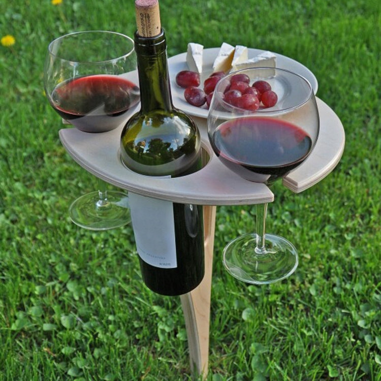 Wooden Lawn Folding Wine Table Outdoor Picnic Inserted Wine Rack Diameter 24cm, 24cm