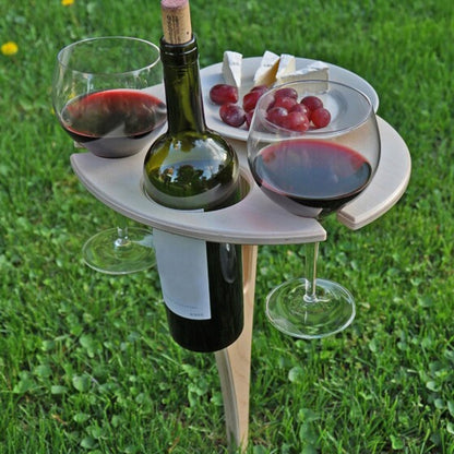 Wooden Lawn Folding Wine Table Outdoor Picnic Inserted Wine Rack Diameter 24cm, 24cm
