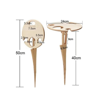 Wooden Lawn Folding Wine Table Outdoor Picnic Inserted Wine Rack Diameter 24cm, 24cm