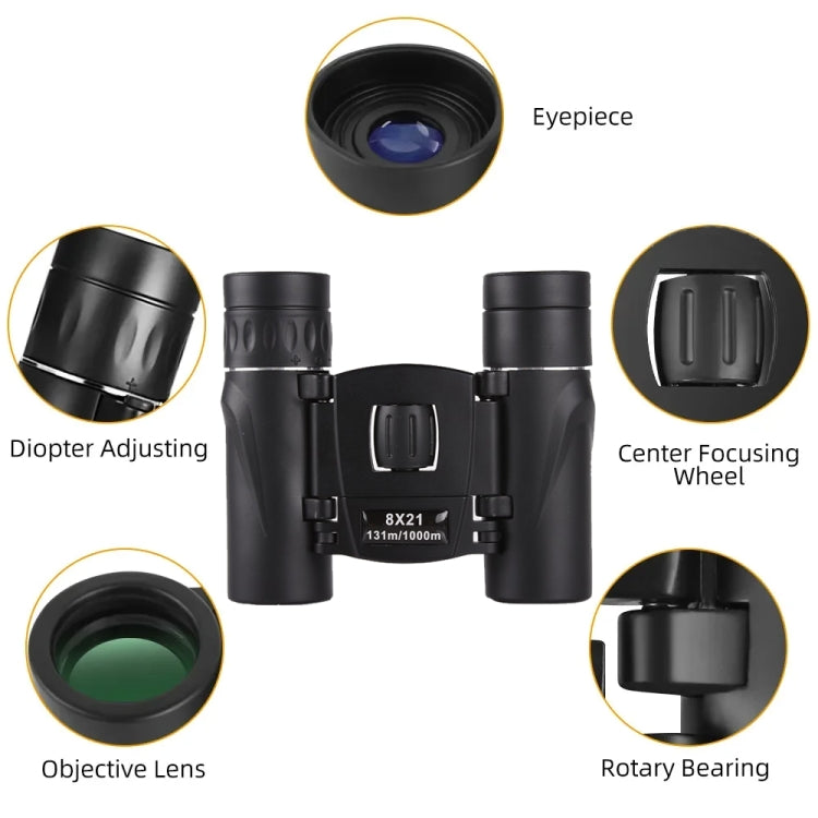 Outdoor Low-light Night Vision High-power HD Mini Binoculars, 8X21