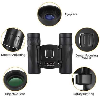 Outdoor Low-light Night Vision High-power HD Mini Binoculars, 8X21