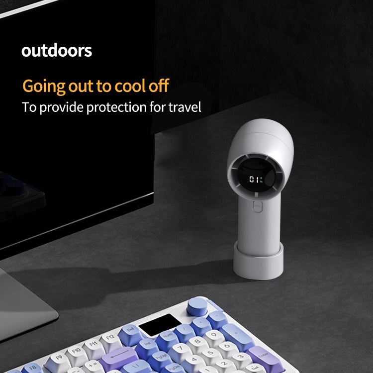 Outdoor Handheld Turbine Digital Display 100-Speed High-Speed Mini Fan, White, Black, Navy Blue