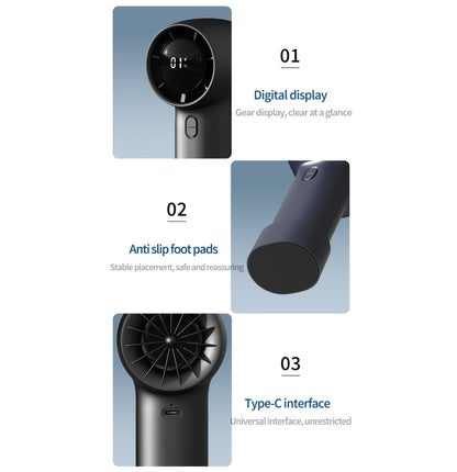 Outdoor Handheld Turbine Digital Display 100-Speed High-Speed Mini Fan, White, Black, Navy Blue