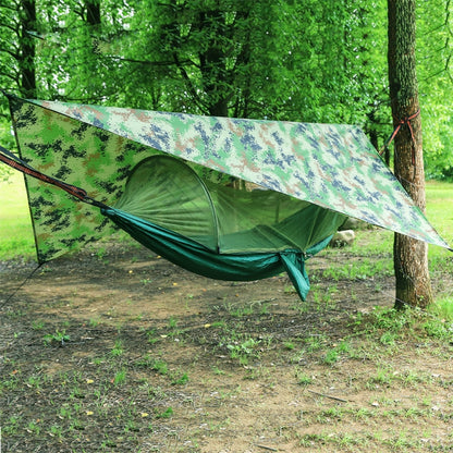 250 x 120cm Anti-mosquito Hammock and Tarp Set Waterproof Sunshade Camping Supplies, Dark Green +Camouflage, Camouflage + Camouflage