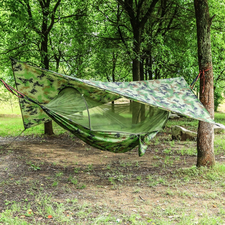 250 x 120cm Anti-mosquito Hammock and Tarp Set Waterproof Sunshade Camping Supplies, Dark Green +Camouflage, Camouflage + Camouflage