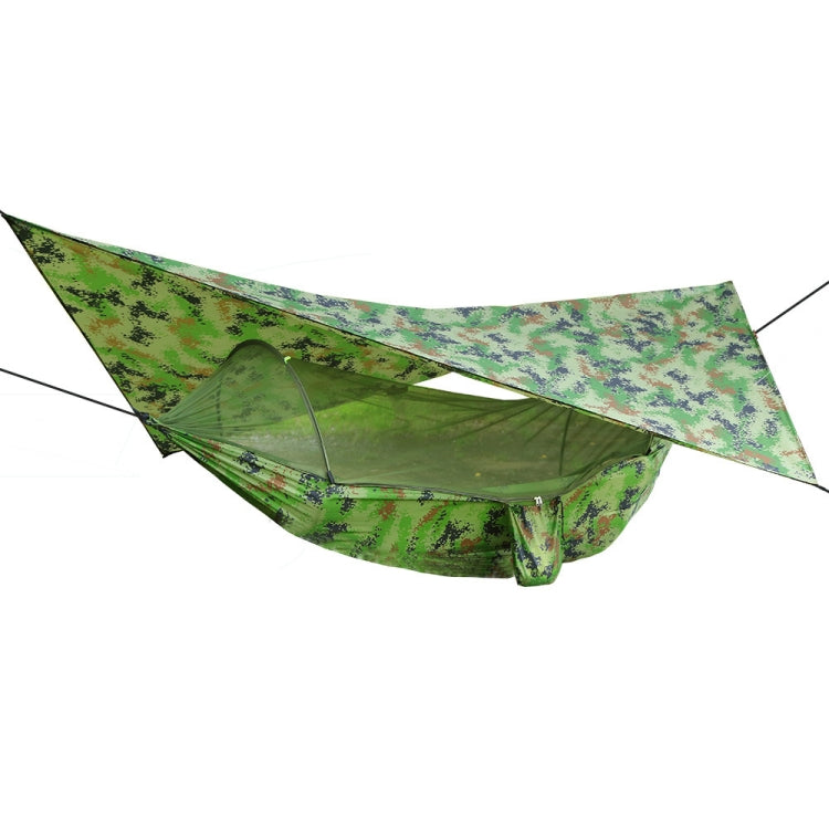 250 x 120cm Anti-mosquito Hammock and Tarp Set Waterproof Sunshade Camping Supplies, Dark Green +Camouflage, Camouflage + Camouflage