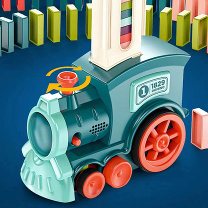 Children Dominoes Toy Train Electrical Music Light Train Automatic Casting Tokens Toy