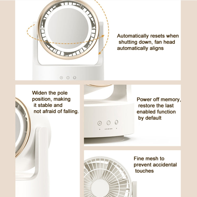 3 In 1 Multifunctional Desktop Fan with LED Light Cosmetic Mirror, USB Plug Non-Oscillating, Rechargeable Oscillating