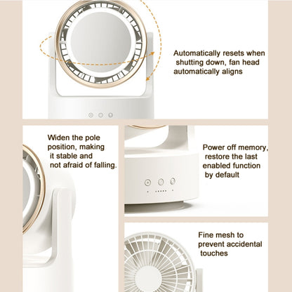 3 In 1 Multifunctional Desktop Fan with LED Light Cosmetic Mirror, USB Plug Non-Oscillating, Rechargeable Oscillating