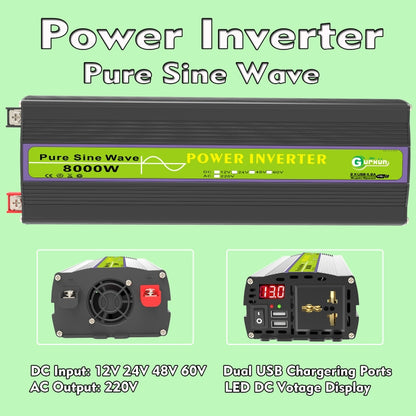 8000W Pure Sine Wave Inverter Car Single Digital Display Voltage Converter, Gurxun 12V-220V, Gurxun 24V-220V, Gurxun 48V-220V, Gurxun 60V-220V