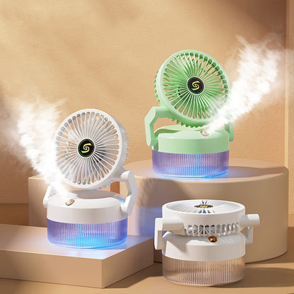 USB Charging Folding Desktop Spray Humidification Fan with Night Light
