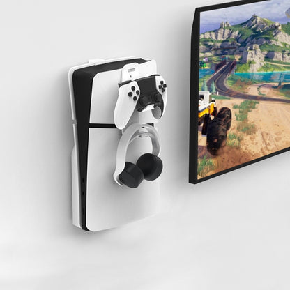 For PS5 Slim JYS-P5193 Console Wall Mount Hanging Storage Rack With Headphone Grip Organizer, For PS5 Slim (Black)