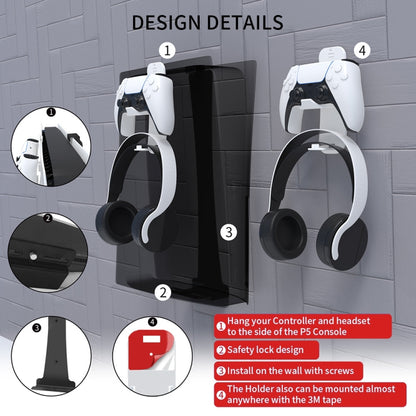For PS5 Slim JYS-P5193 Console Wall Mount Hanging Storage Rack With Headphone Grip Organizer, For PS5 Slim (Black)