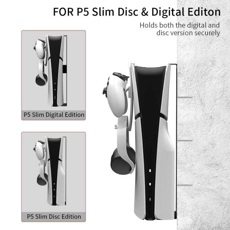 For PS5 Slim JYS-P5193 Console Wall Mount Hanging Storage Rack With Headphone Grip Organizer, For PS5 Slim (Black)