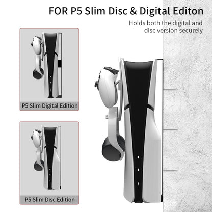 For PS5 Slim JYS-P5193 Console Wall Mount Hanging Storage Rack With Headphone Grip Organizer, For PS5 Slim (Black)