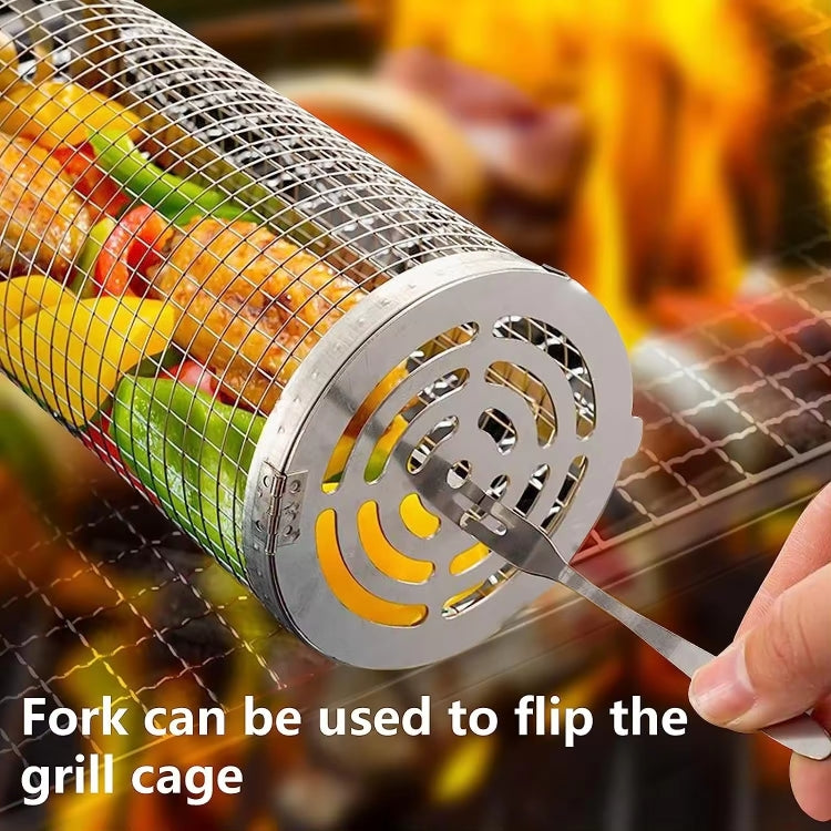 Upgrade Flip-Top Lid BBQ Cage Stainless Steel Rolling Grilling Basket, Small, Large, Small+Large