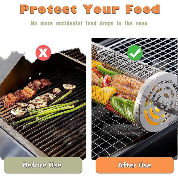 Upgrade Flip-Top Lid BBQ Cage Stainless Steel Rolling Grilling Basket, Small, Large, Small+Large