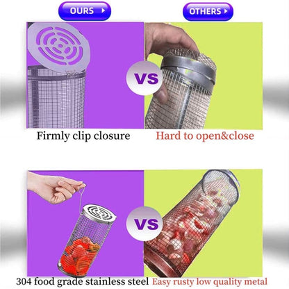 Upgrade Flip-Top Lid BBQ Cage Stainless Steel Rolling Grilling Basket, Small, Large, Small+Large