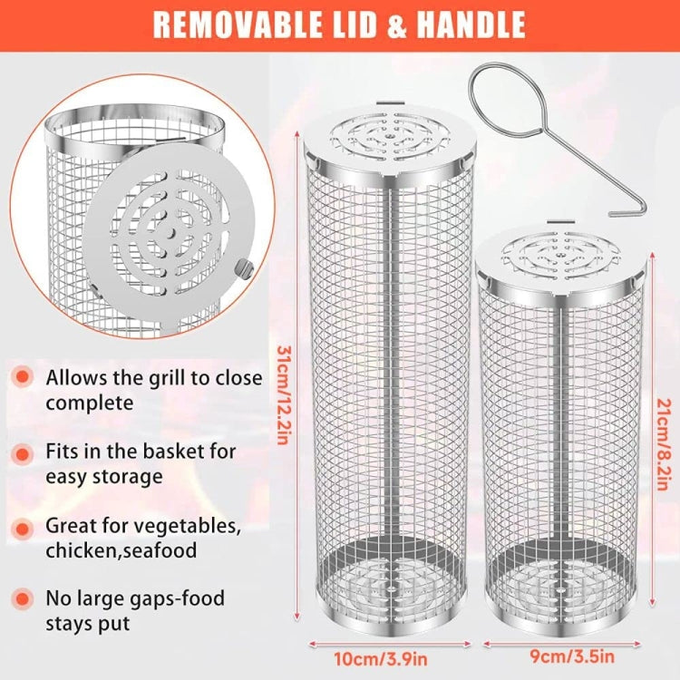 Upgrade Flip-Top Lid BBQ Cage Stainless Steel Rolling Grilling Basket, Small, Large, Small+Large