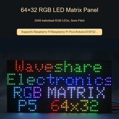 Waveshare RGB Full-color LED Matrix Panel, 5mm Pitch, 64x32 Pixels, Adjustable Brightness, 25848