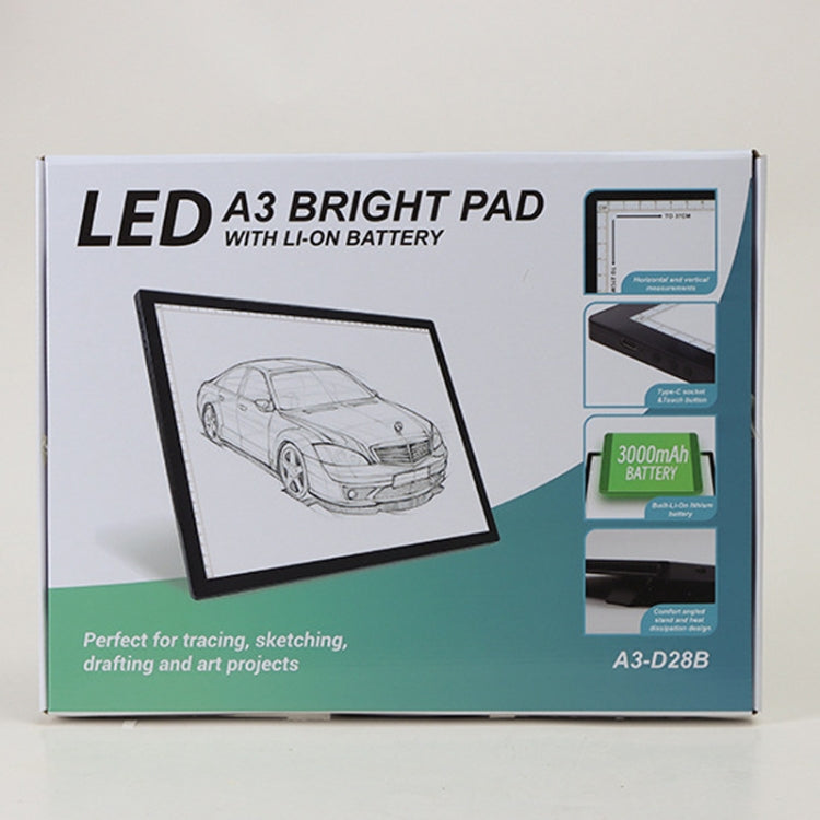 A3-D28B LED Smart Charging Copy Desk Line Drawing Hand Drawing Transparency Copy Platform, With 1m Type-C Line, With 1m Type-C Line+Removable Clip