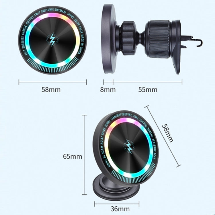 Magsafe 15W Magnetic Colorful Light Wireless Charging Mobile Phone Holder, A9 Air Outlet Dark Gray, A9 Adhesive Dark Gray
