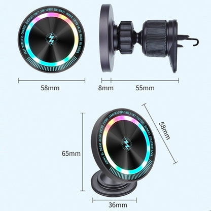 Magsafe 15W Magnetic Colorful Light Wireless Charging Mobile Phone Holder, A9 Air Outlet Dark Gray, A9 Adhesive Dark Gray