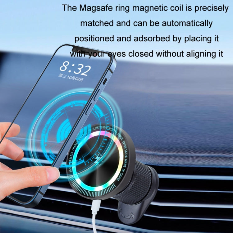 Magsafe 15W Magnetic Colorful Light Wireless Charging Mobile Phone Holder, A9 Air Outlet Dark Gray, A9 Adhesive Dark Gray