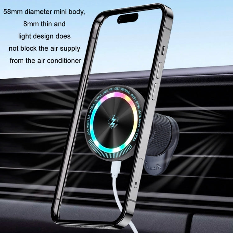 Magsafe 15W Magnetic Colorful Light Wireless Charging Mobile Phone Holder, A9 Air Outlet Dark Gray, A9 Adhesive Dark Gray