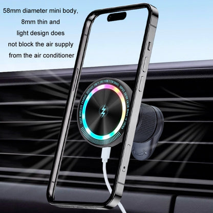 Magsafe 15W Magnetic Colorful Light Wireless Charging Mobile Phone Holder, A9 Air Outlet Dark Gray, A9 Adhesive Dark Gray
