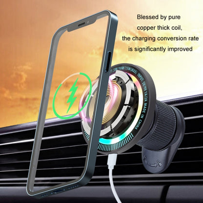 Magsafe 15W Magnetic Colorful Light Wireless Charging Mobile Phone Holder, A9 Air Outlet Dark Gray, A9 Adhesive Dark Gray
