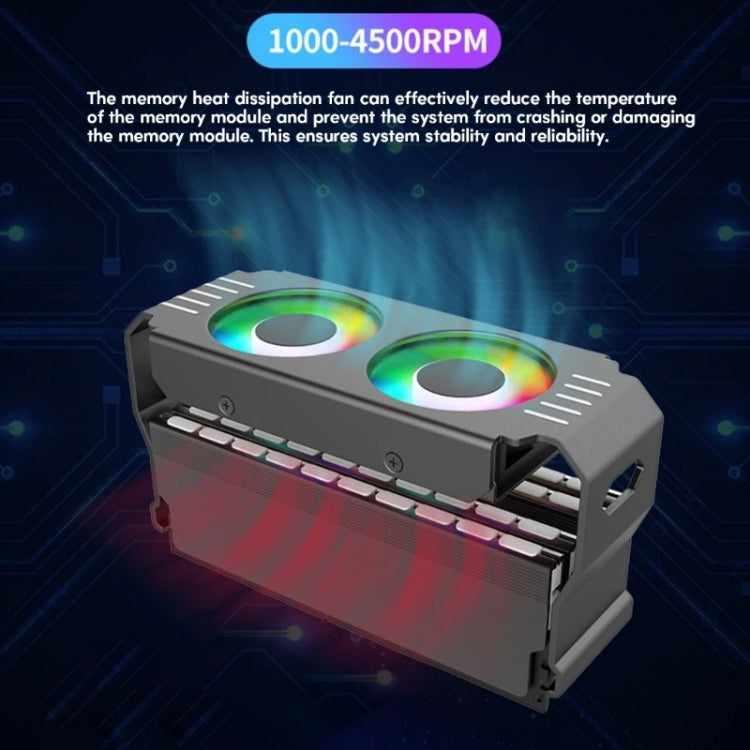 Desktop ARGB Memory Cooler PWM Temperature Control Dual Fan, For DDR / DDR2 / DDR3 / DDR4 / DDR5