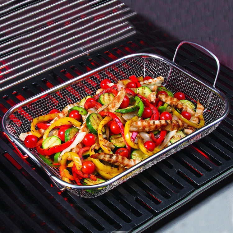 Stainless Steel Square BBQ Basket Heightened Handle Anti-scalding Grill Basket, 42.5x28x10.5