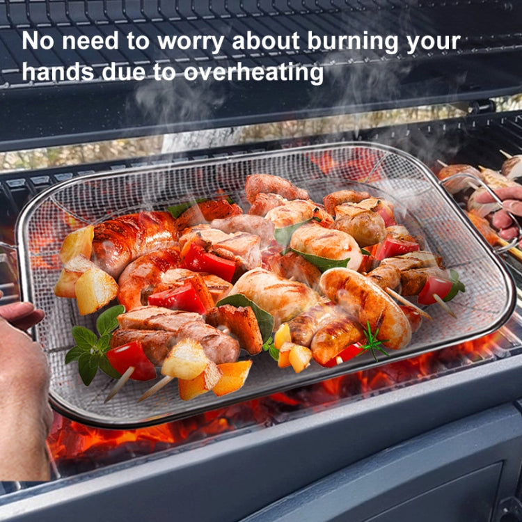 Stainless Steel Square BBQ Basket Heightened Handle Anti-scalding Grill Basket, 42.5x28x10.5