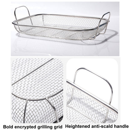 Stainless Steel Square BBQ Basket Heightened Handle Anti-scalding Grill Basket, 42.5x28x10.5