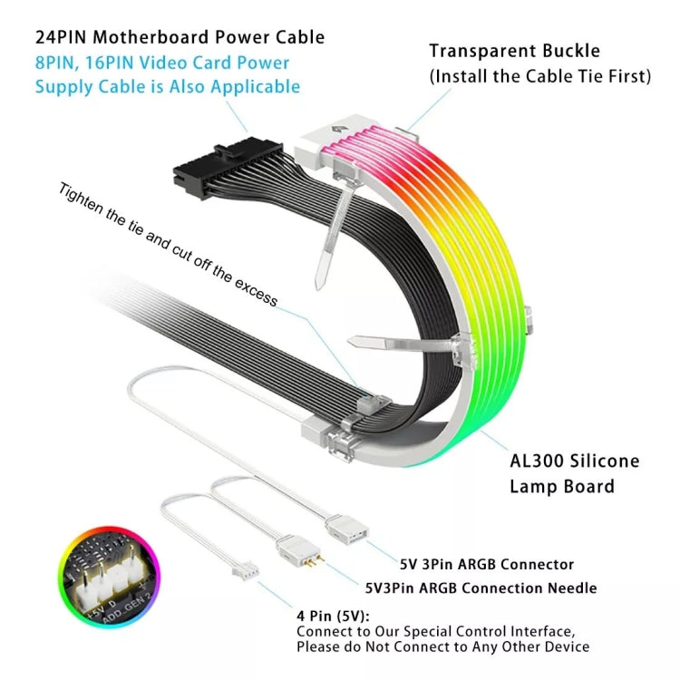 AOSOR AL300 Computer Glow Line ARGB Neon Cable Motherboard Chassis Light Strip Light Board Decoration, AL300